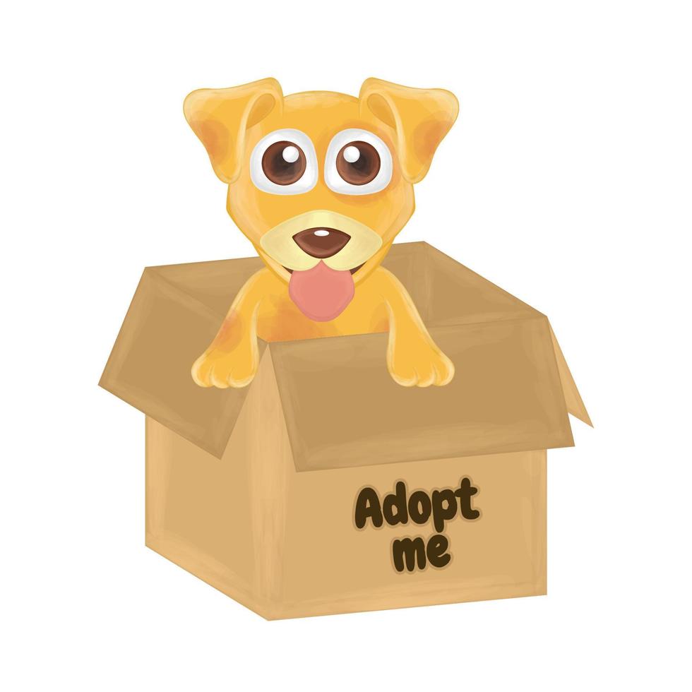 chien heureux haletant dans une boîte vecteur d'adoption d'animaux de compagnie