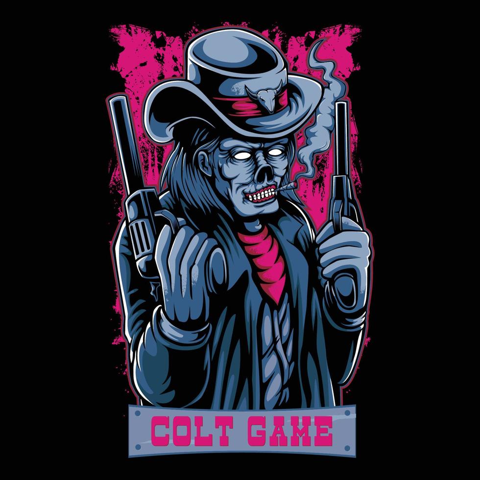 Colt Game Shooter Halloween T-shirt.Peut être utilisé pour l'impression de t-shirts, l'impression de tasses, les oreillers, la conception d'impression de mode, les vêtements pour enfants, la douche de bébé, les salutations et les cartes postales. conception de t-shirt vecteur