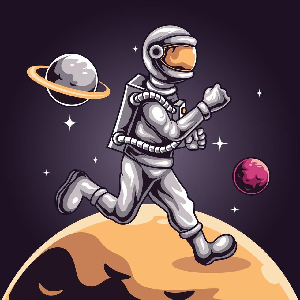 course spatiale astronaute sur la planète, mascotte pour l'illustration vectorielle du logo sports et esports vecteur