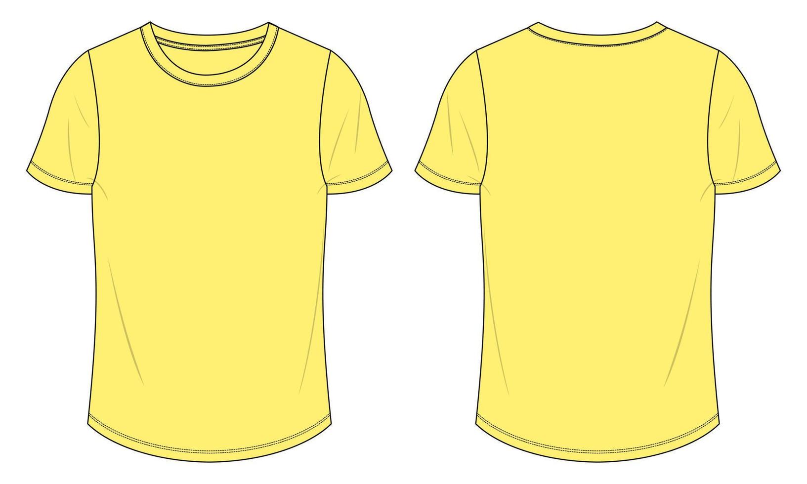 t-shirt à manches courtes mode technique croquis plat illustration vectorielle modèle de couleur jaune pour dames. vecteur