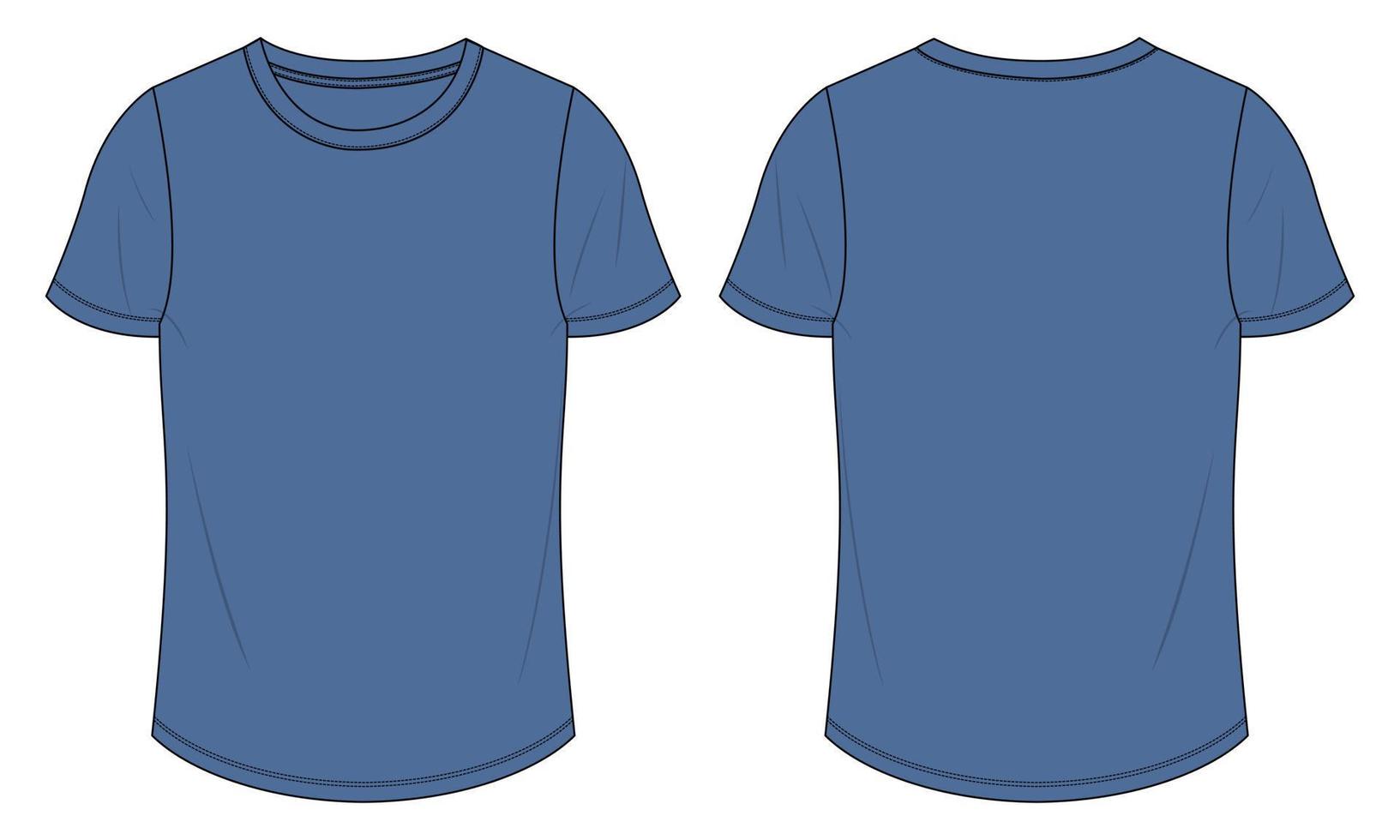 t-shirt à manches courtes mode technique croquis plat illustration vectorielle modèle de couleur bleu marine pour dames. vecteur