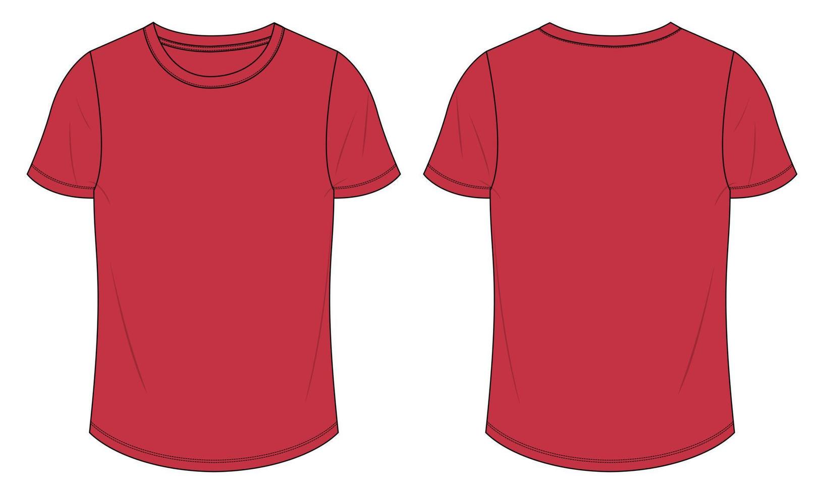 t-shirt à manches courtes mode technique croquis plat illustration vectorielle modèle de couleur rouge pour dames. vecteur