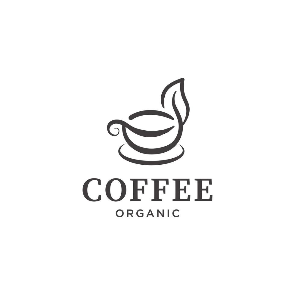 tasse à café vintage avec création de logo de feuille vecteur