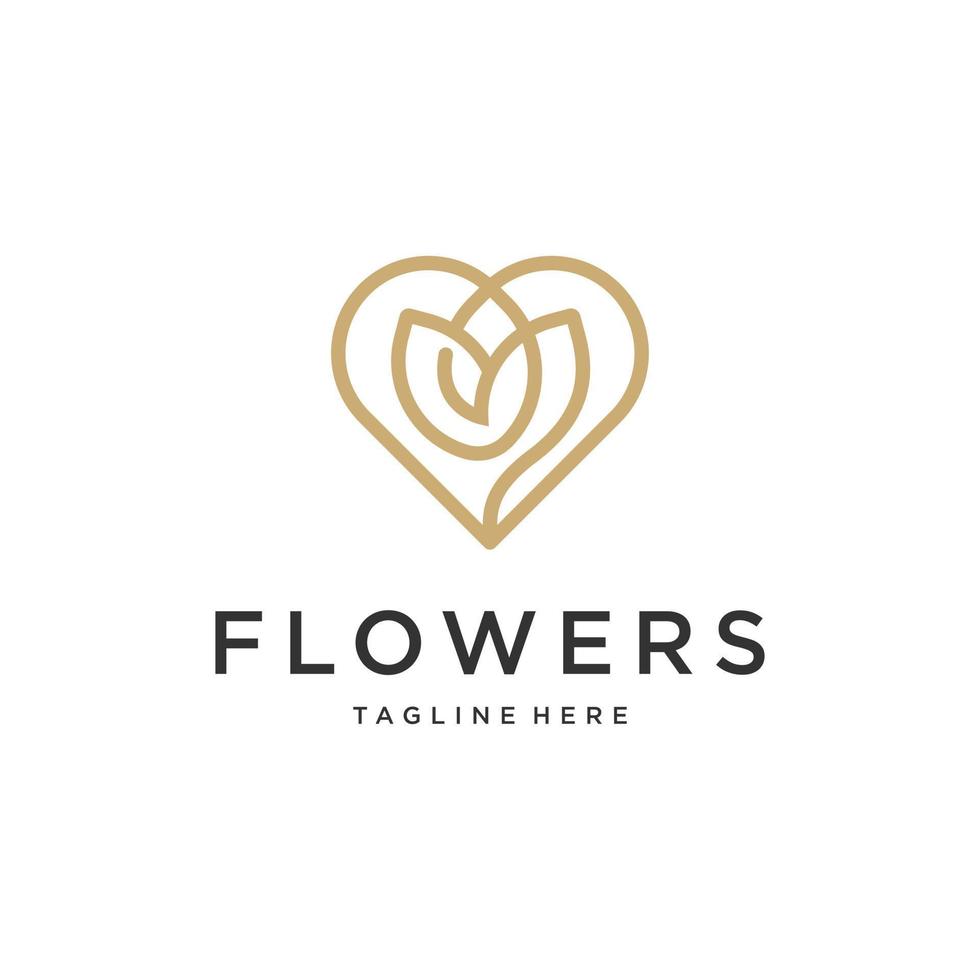 fleur de beauté de luxe avec logo coeur pour la marque de cosmétiques de salon de spa vecteur
