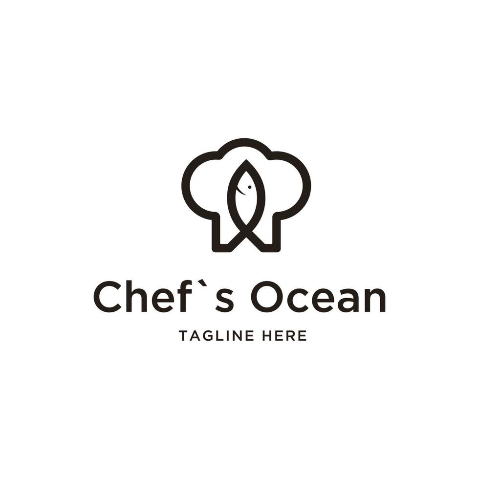 chapeau de chef abstrait et logo de poisson. couleur noire isolée sur fond blanc. utilisable pour les logos de restaurant et de marque. Élément de modèle de conception de logo vectoriel plat