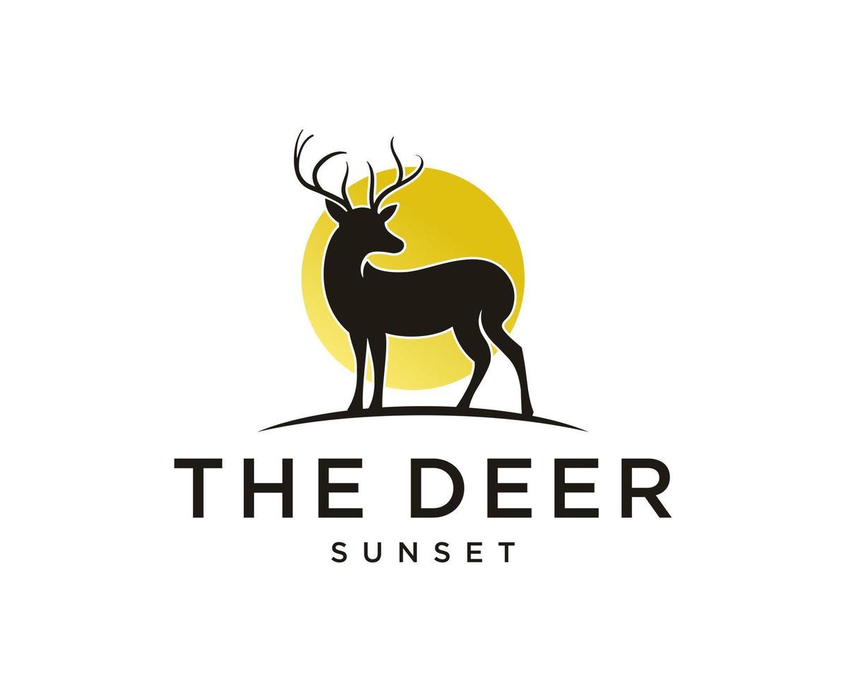 logo de silhouette de cerf avec modèle vectoriel de conception de coucher de soleil