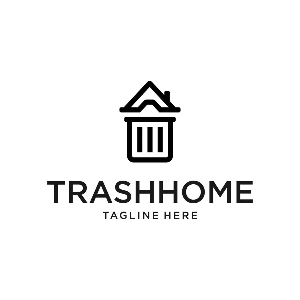 modèle de conception de logo vectoriel plat poubelle maison