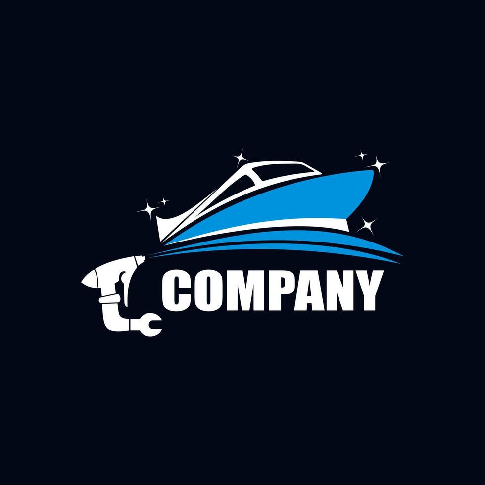 bateau propre. une illustration d'un logo combiné de bateau et de jet d'eau, représentant un lavage de bateau vecteur
