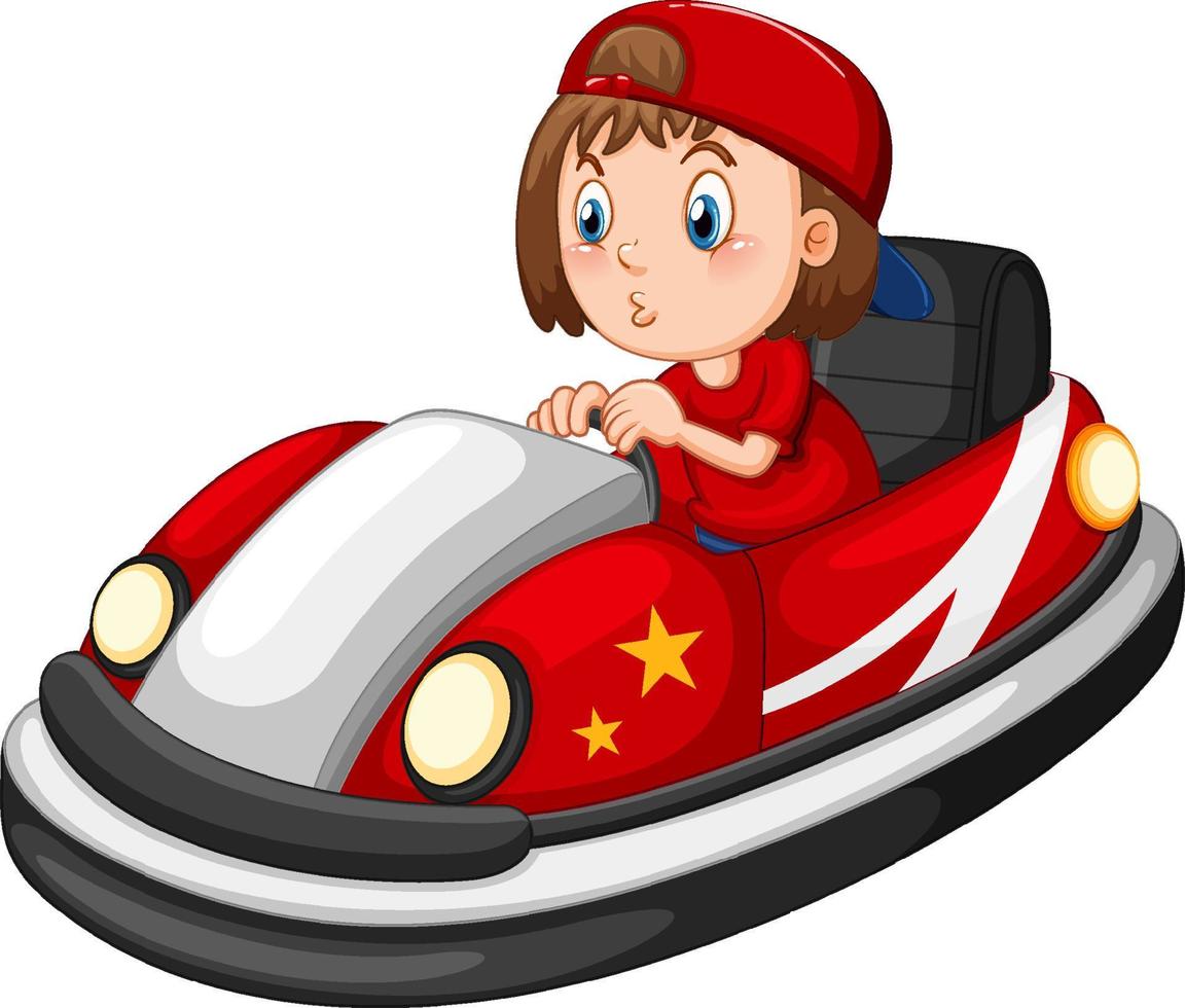 une fille conduisant une auto tamponneuse en dessin animé vecteur