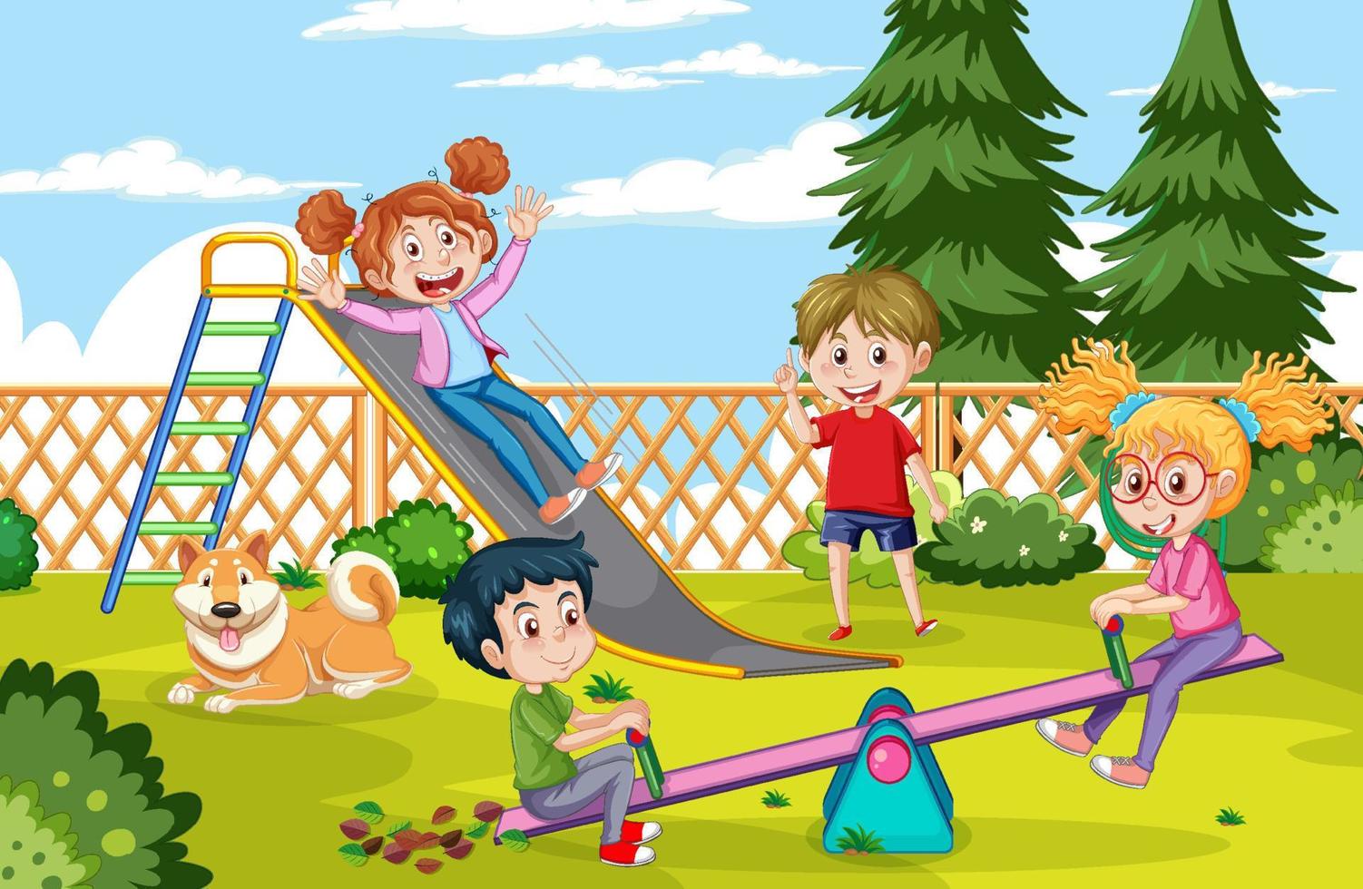 enfants heureux jouant à l'aire de jeux vecteur