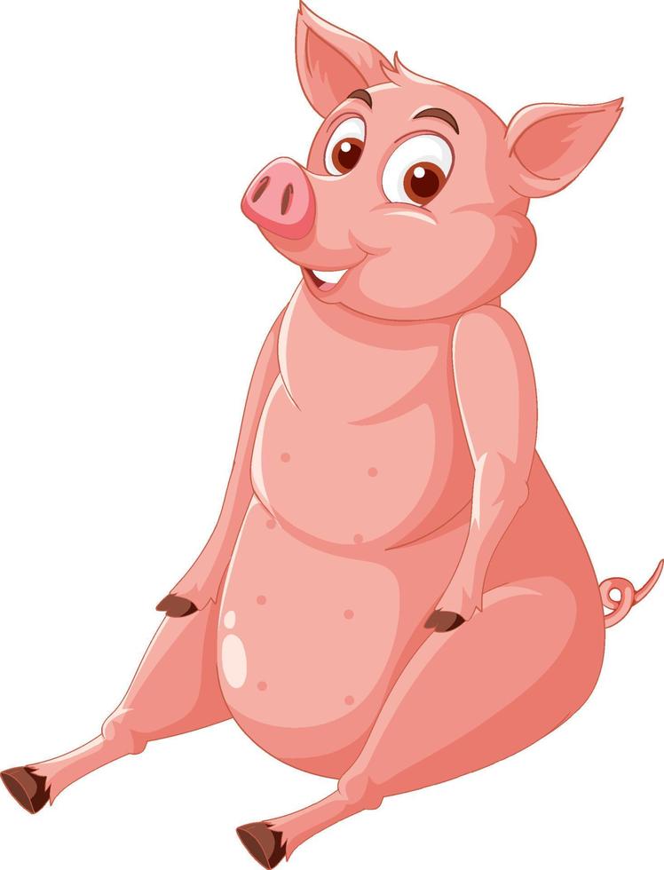 un personnage de dessin animé cochon assis vecteur