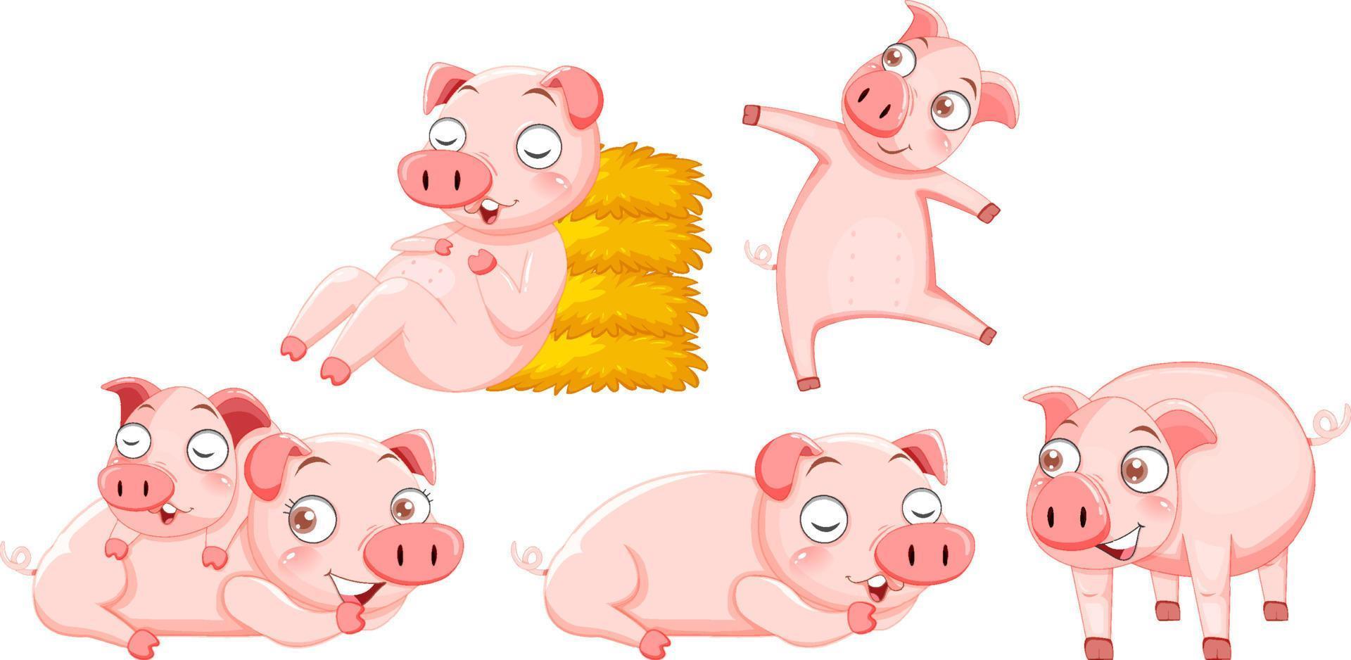 ensemble de personnages de dessins animés mignons de cochon vecteur