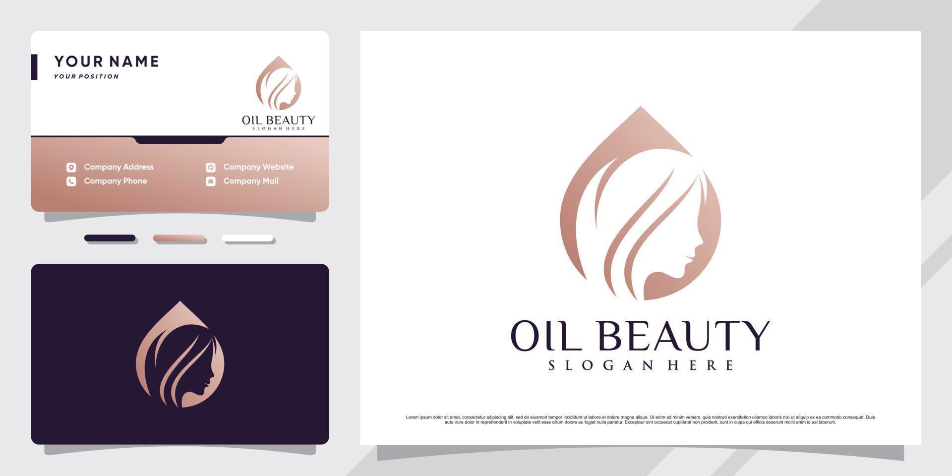 création de logo d'huile de beauté pour les femmes avec concept d'espace négatif et vecteur premium de carte de visite