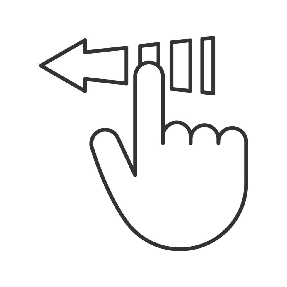 faites glisser l'icône linéaire de geste tactile. illustration de la ligne mince. bouton flèche de retour. symbole de contour. dessin de contour isolé de vecteur