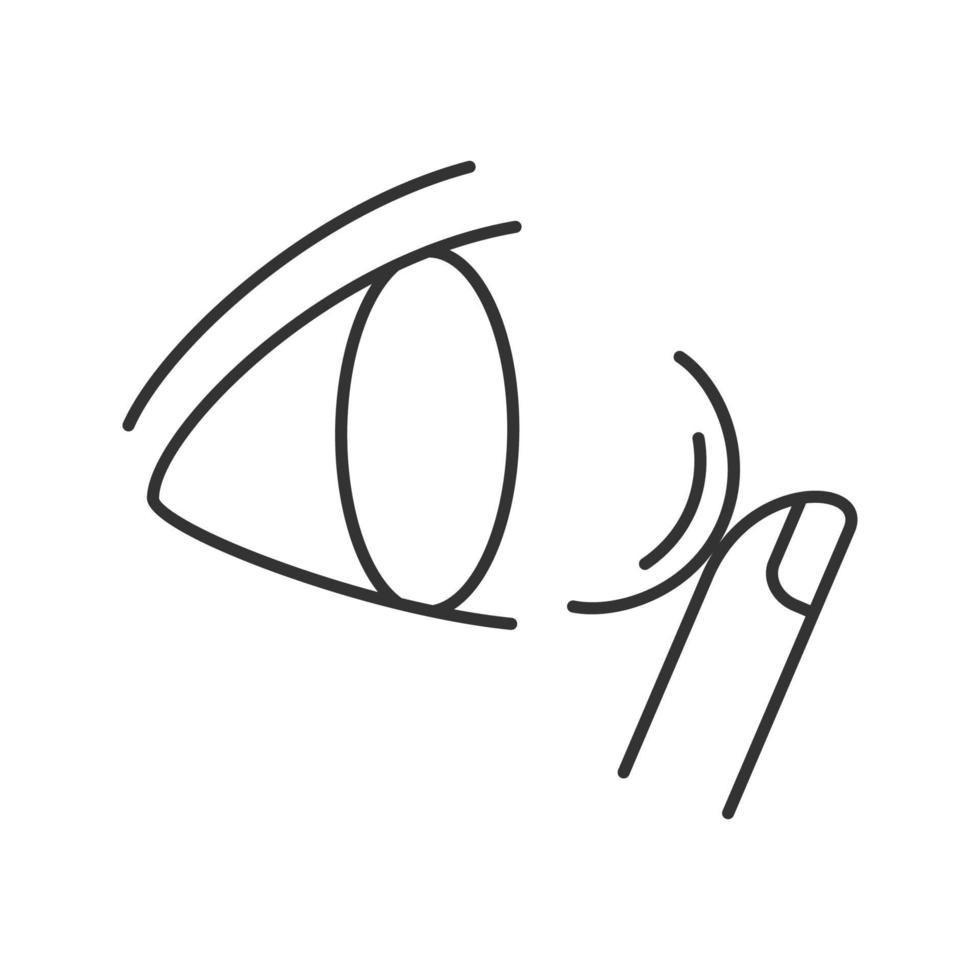 lentille de contact oculaire mettant sur l'icône linéaire. illustration de la ligne mince. symbole de contour. dessin de contour isolé de vecteur
