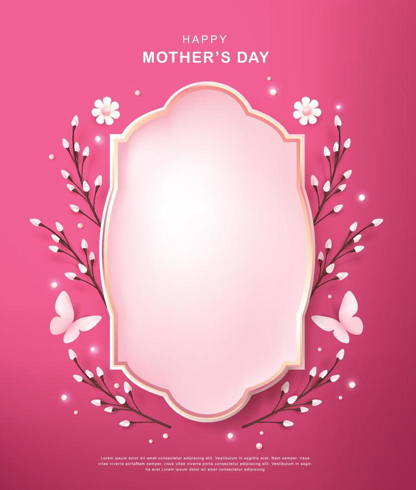 mise en page de fond de la fête des mères dans un cadre rétro avec fleur vecteur