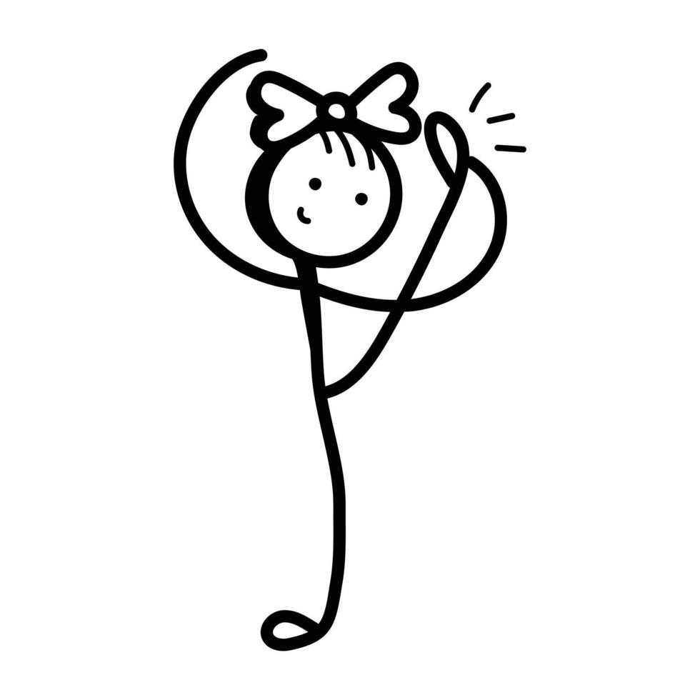 figure de bâton qui s'étend d'une jambe vers le haut, icône dessinée à la main de la gymnastique vecteur