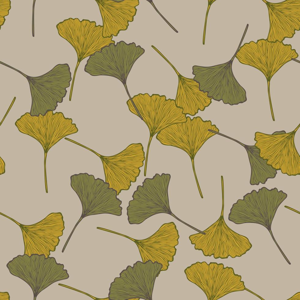 motif harmonieux de feuilles gravées de ginkgo biloba. fond vintage botanique avec feuillage dans un style dessiné à la main. vecteur