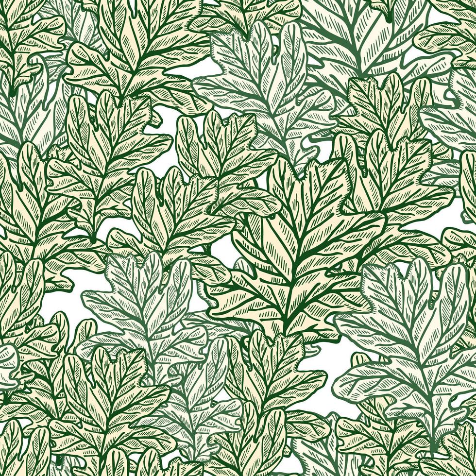 laisse le motif sans soudure gravé en chêne. fond rétro botanique avec feuillage forestier dans un style dessiné à la main. vecteur