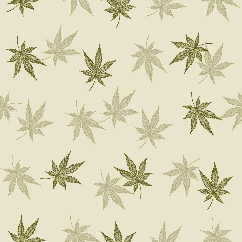 feuilles de cannabis motif gravé sans soudure. fond rétro botanique avec feuille de marijuana dans un style dessiné à la main. vecteur