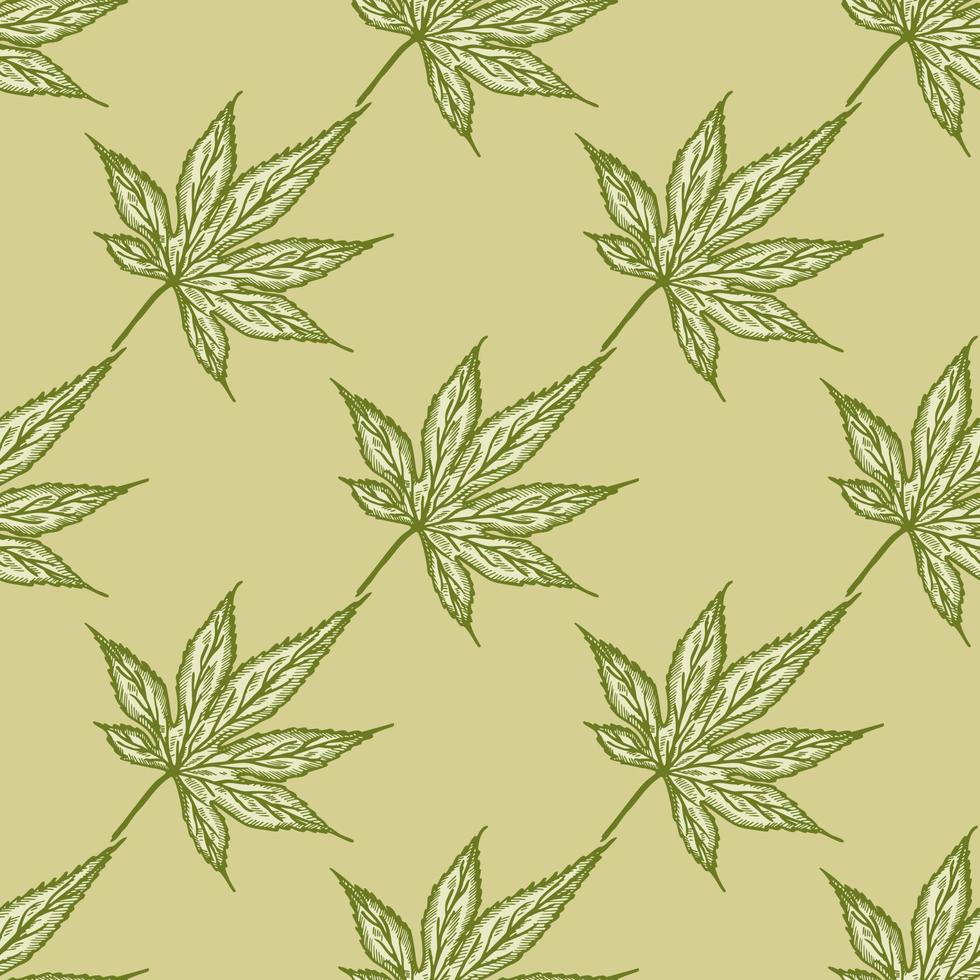 laisse le modèle sans couture gravé canadien d'érable. cannabis de feuille botanique de fond vintage dans un style dessiné à la main. vecteur