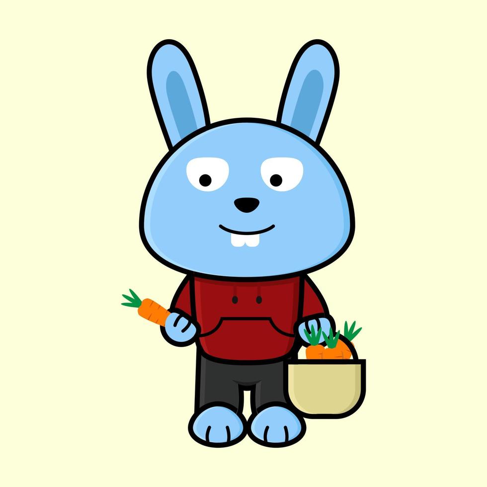 mascotte de lapin mignon portant un panier de carottes à partir d'illustration vectorielle et vecteur premium