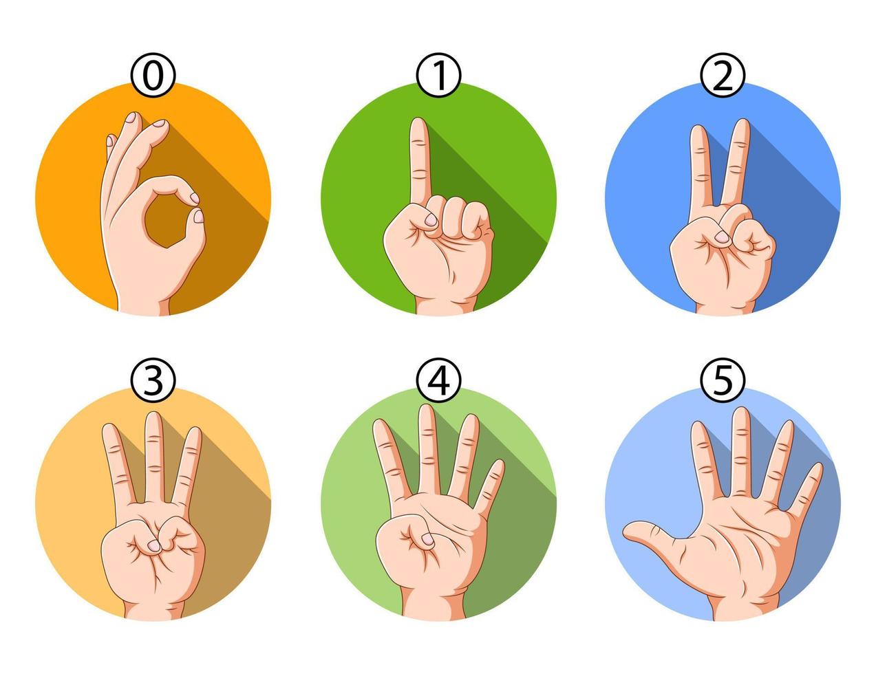 le signe de la main numérotée avec la couleur différente vecteur