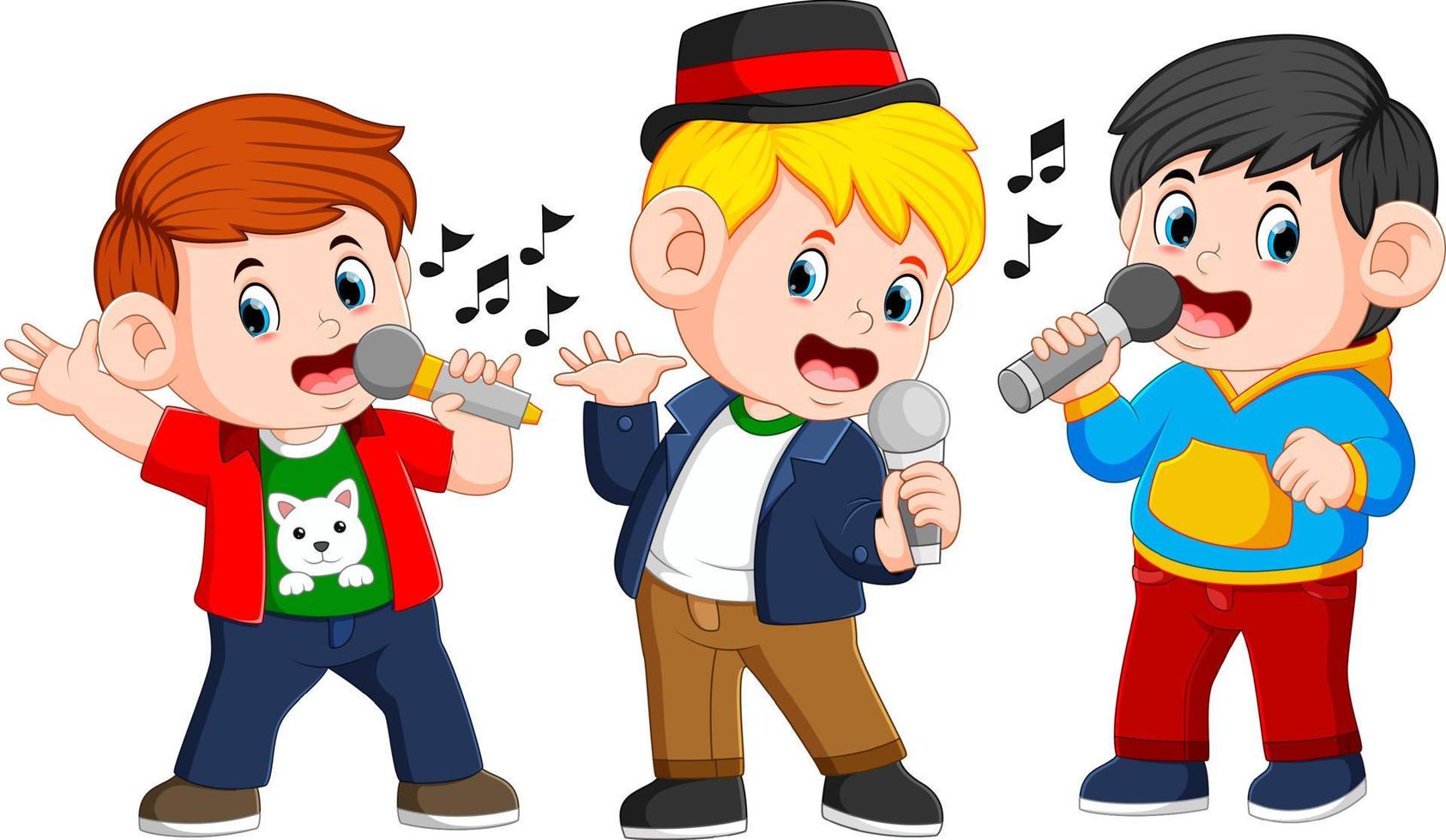 trois garçon chantant ensemble vecteur
