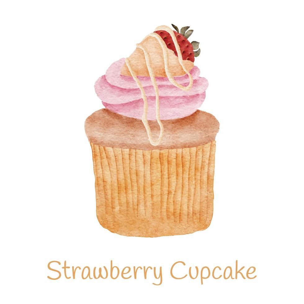 illustration de cupcake aux fraises dessert sucré aquarelle vecteur
