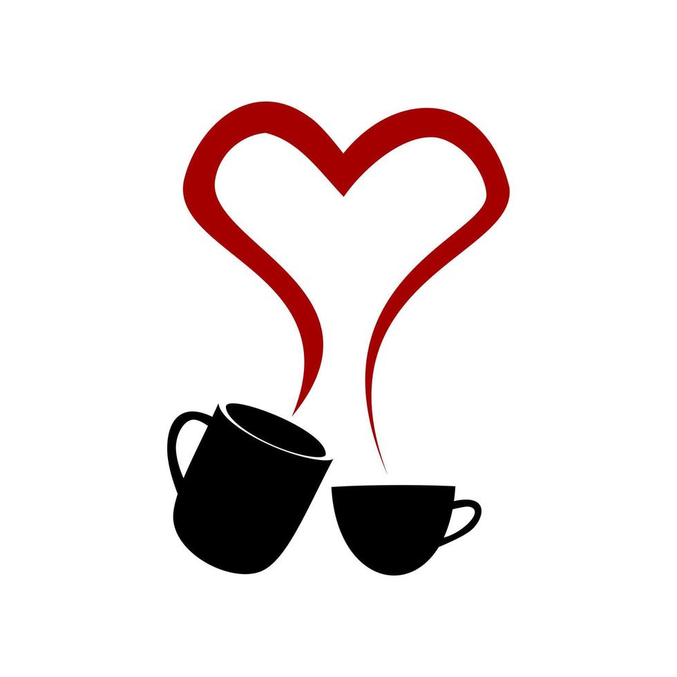 tasse et tasse de café chaud avec icône de ligne de vapeur de coeurs rouge. amateur de café. vecteur