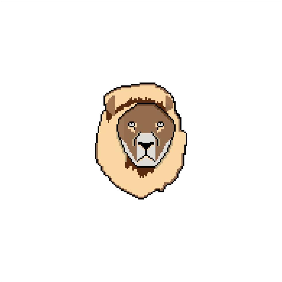 pixel art avec portrait d'animal de visage de lion. vecteur