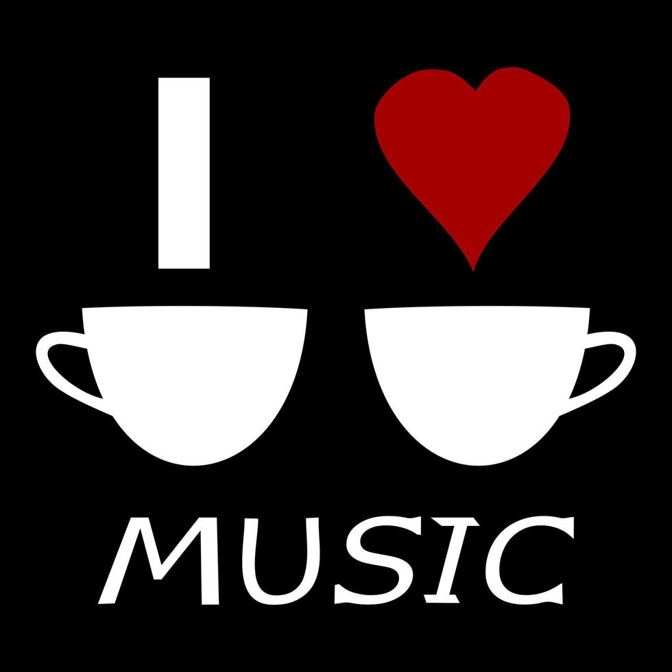 j'aime le café et la musique. bon pour l'affiche d'impression, la carte, les autocollants, la chemise, la tasse. vecteur
