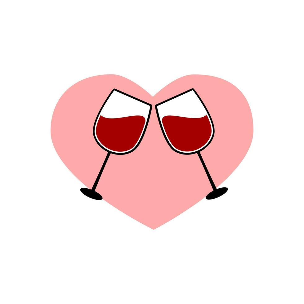 saint valentin avec deux verres à vin et des coeurs. illustration vectorielle vecteur