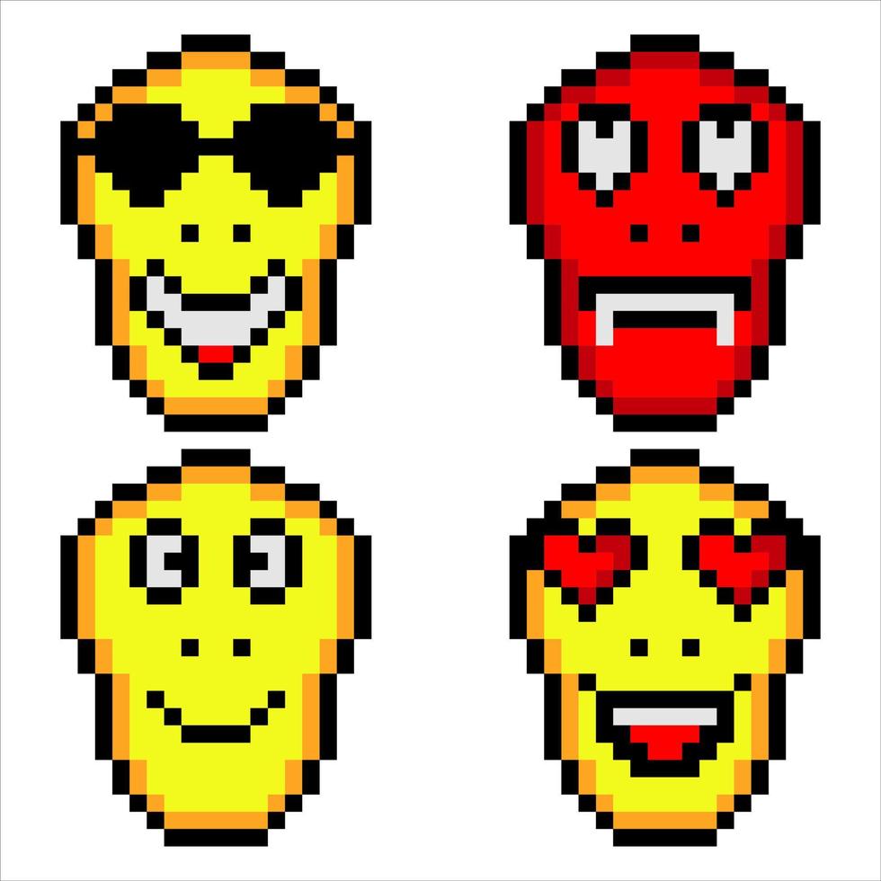 icône de visage emoji ou émoticône en pixel art. illustration vectorielle. vecteur