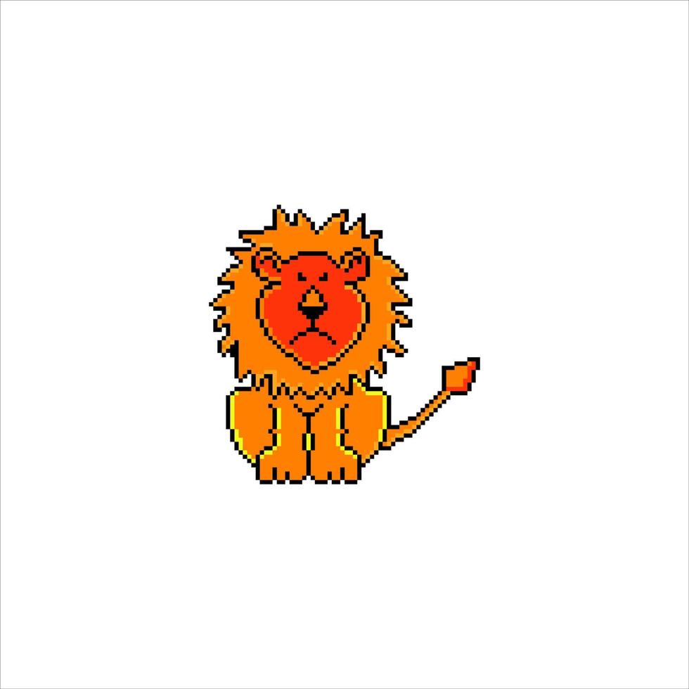 dessin animé de lion pixel art isolé sur fond blanc. vecteur