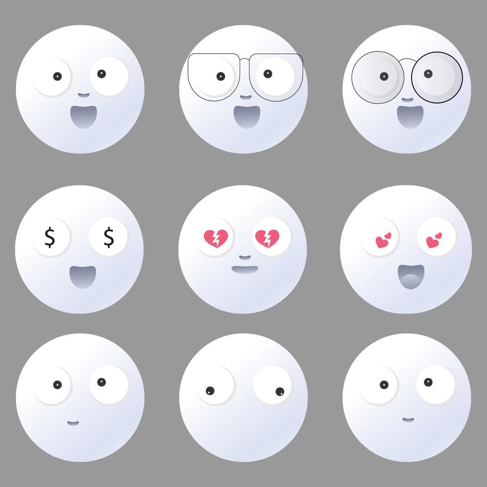 ensemble d'emoji de dessin animé, ensemble d'émoticônes de visage de dessin animé mignon. ensemble de collection avec différentes réactions pour le réseau social. illustration vectorielle moderne. vecteur