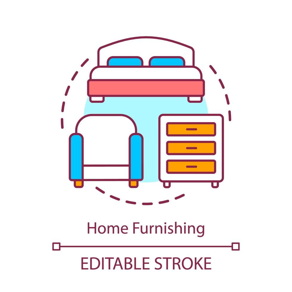 icône de concept d'ameublement de maison. idée de planification de design d'intérieur illustration de ligne mince. rénovation chambre. maison, décoration de salle de succession. dessin de contour isolé de vecteur. trait modifiable.... vecteur