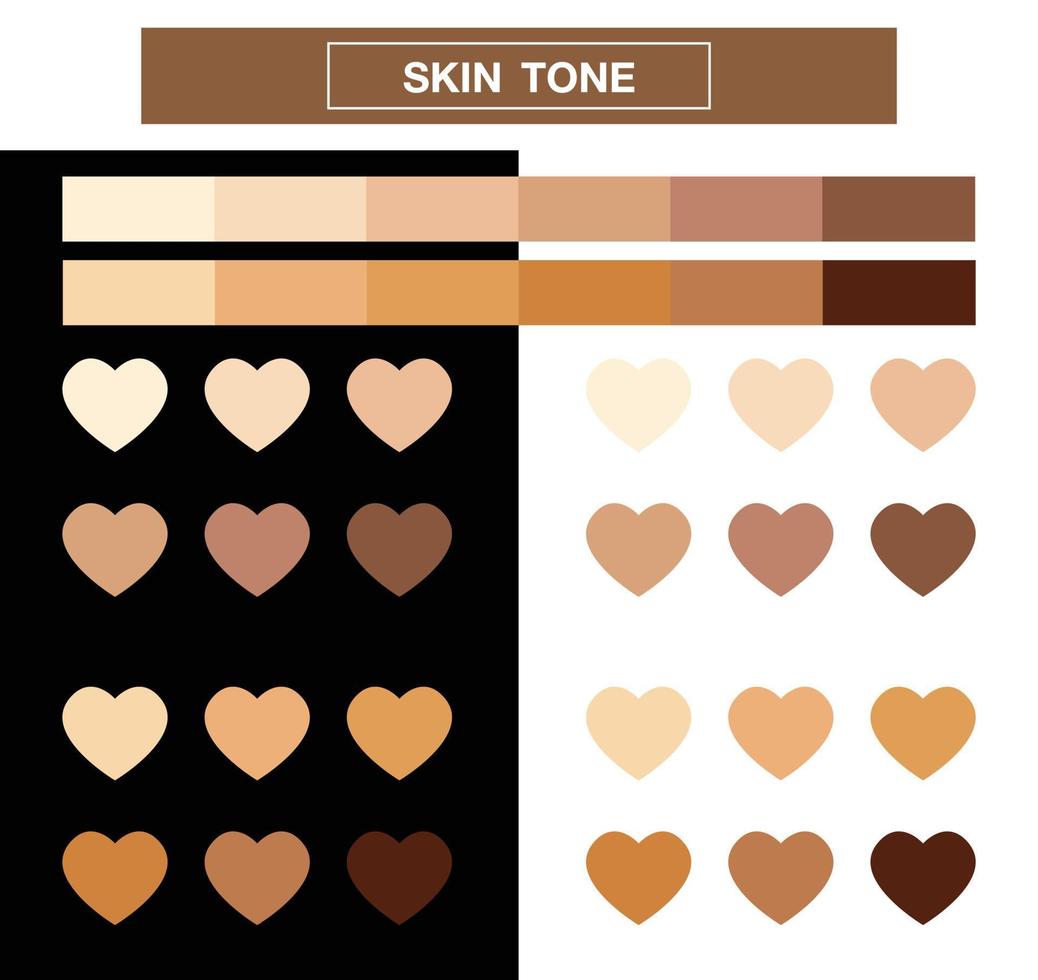 couleur d'indice de tonalité de peau de coeur, nuances de palette de tons, illustration vectorielle. vecteur