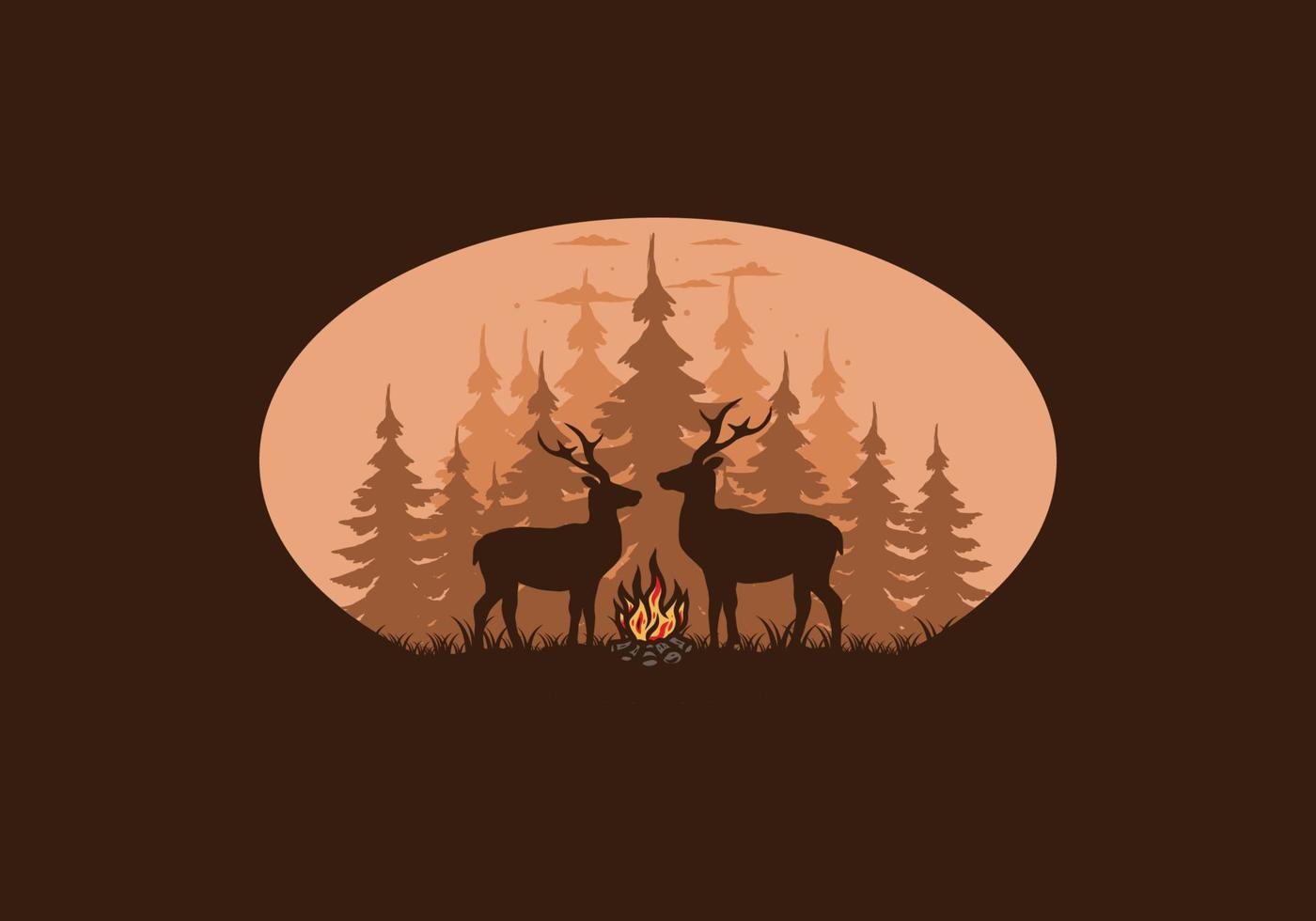 illustration de couple cerf et feu de joie vecteur