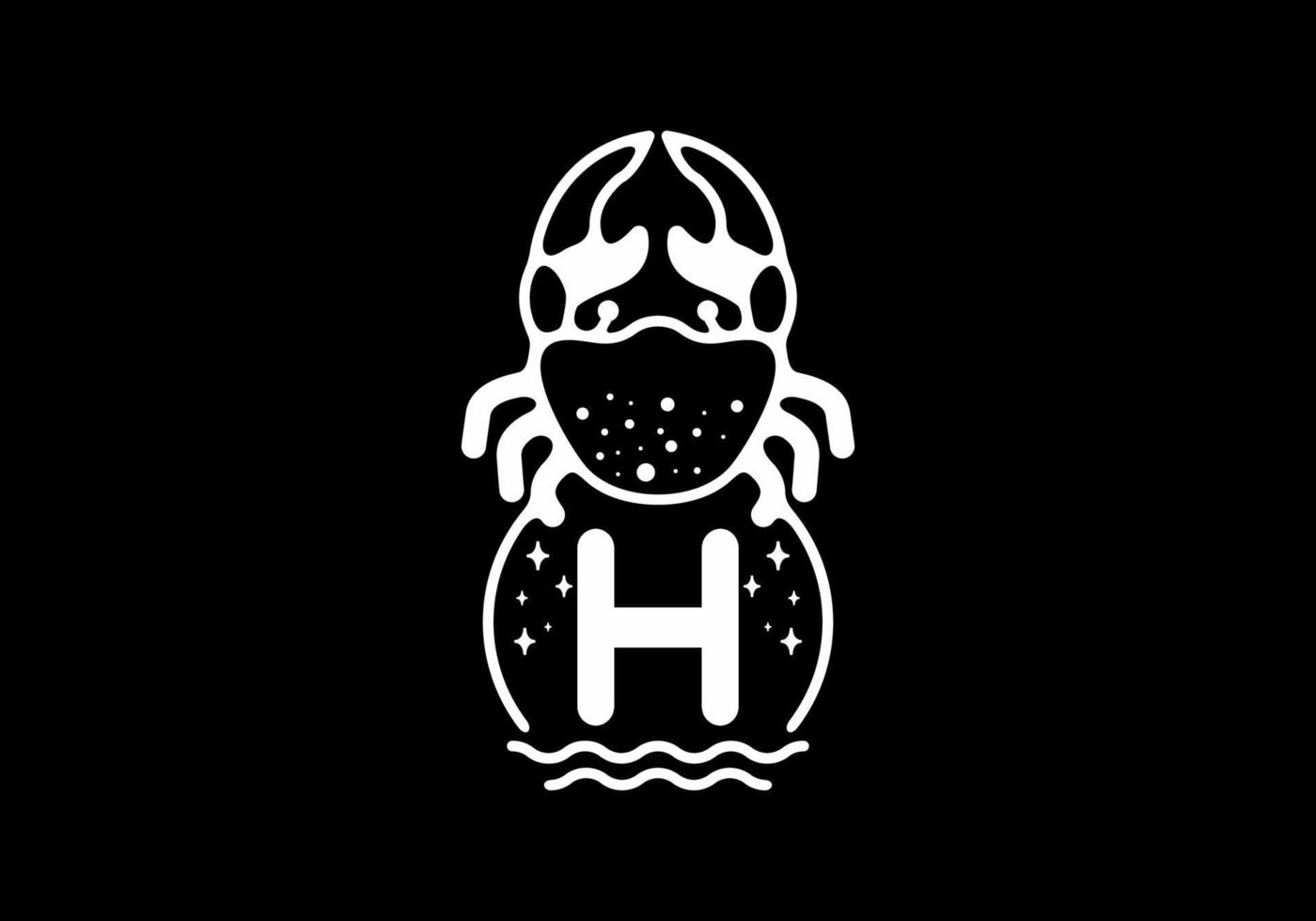 dessin au trait crabe noir blanc avec lettre initiale h vecteur