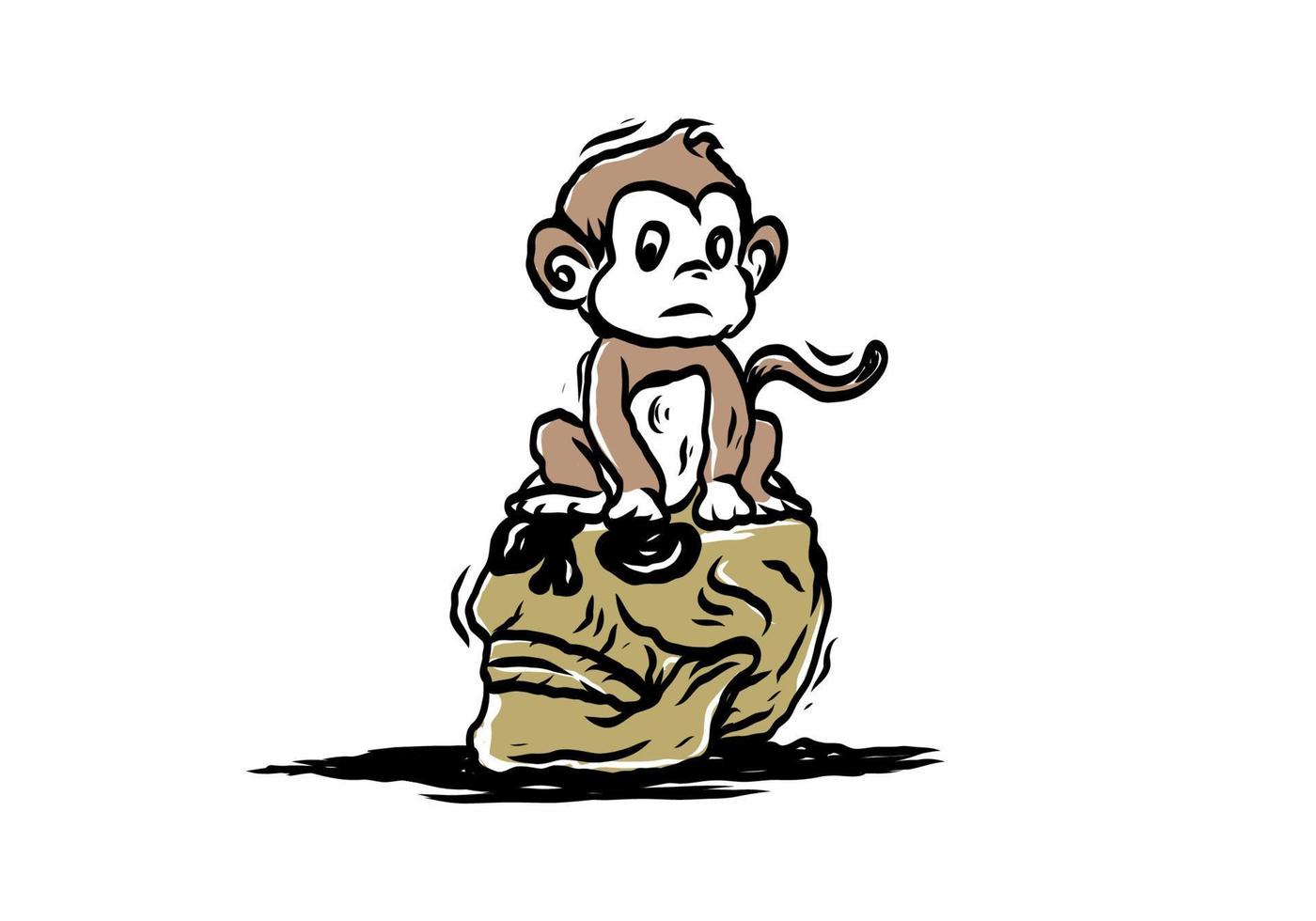 tête de mort et dessin d'illustration de petit singe vecteur