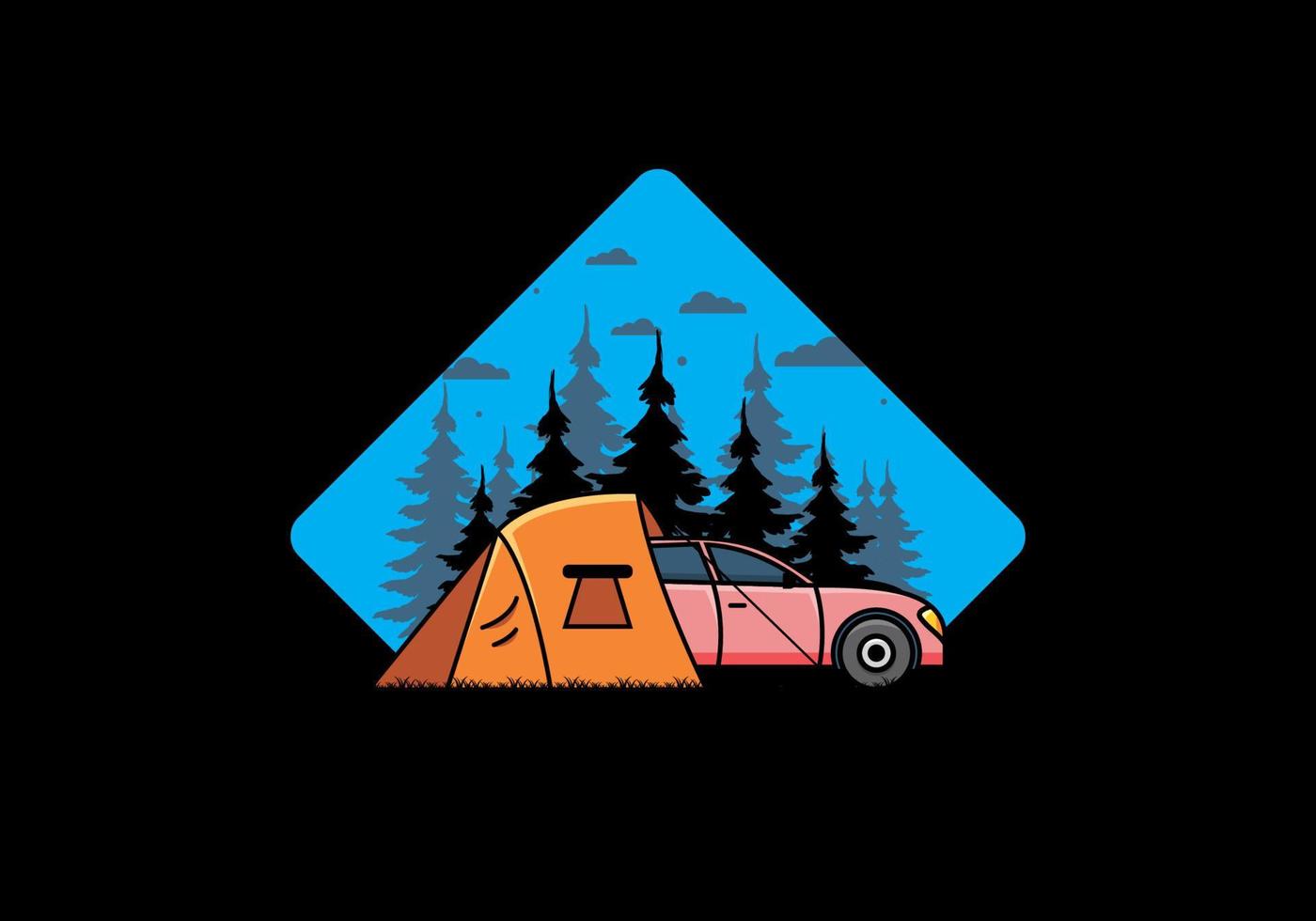 camping de nuit avec illustration de voiture vecteur