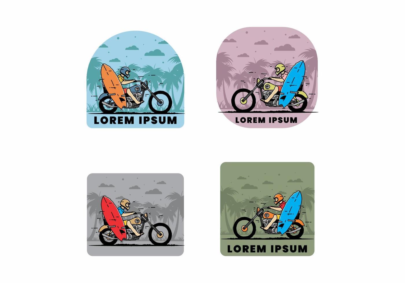 faire de la moto avec illustration de planche de surf vecteur