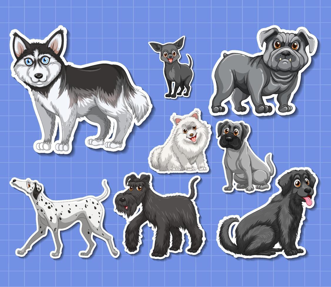 ensemble d'autocollants de dessins animés de chiens différents vecteur