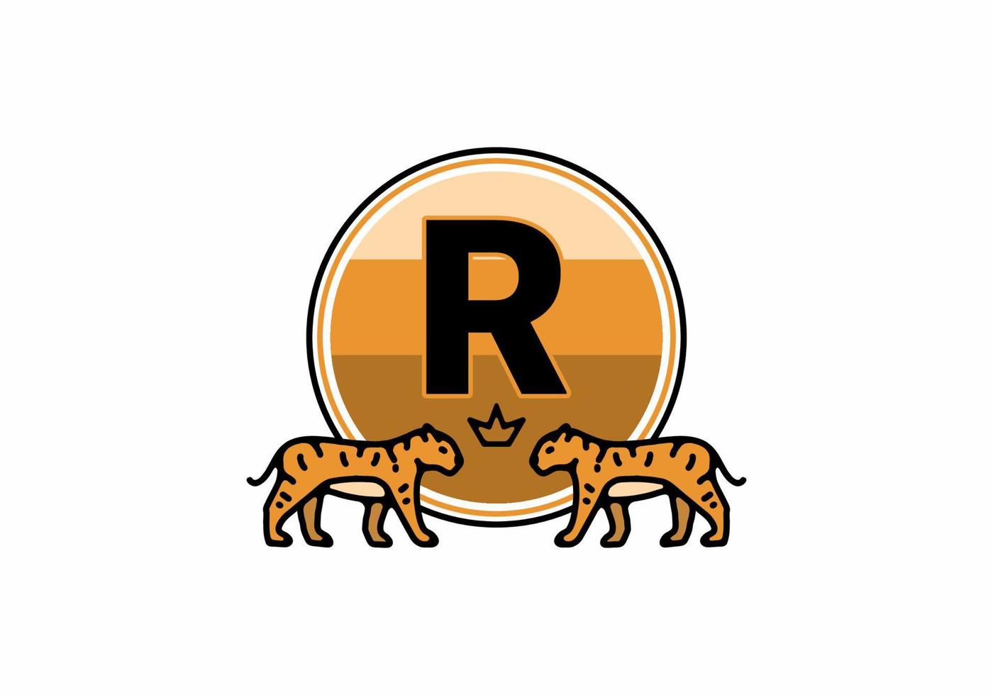 dessin au trait deux tigres avec lettre initiale r vecteur