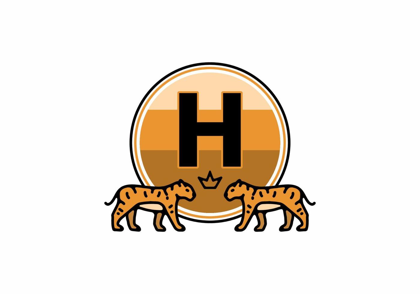 dessin au trait deux tigres avec lettre initiale h vecteur