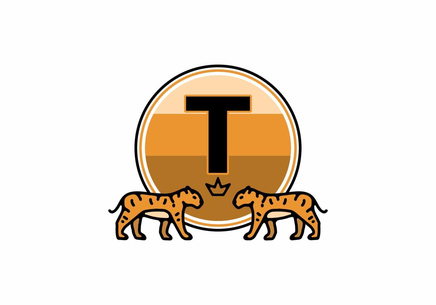dessin au trait deux tigres avec lettre initiale t vecteur