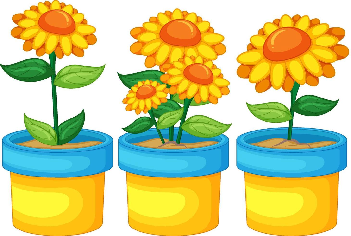 fleurs jaunes dans un pot en style cartoon vecteur