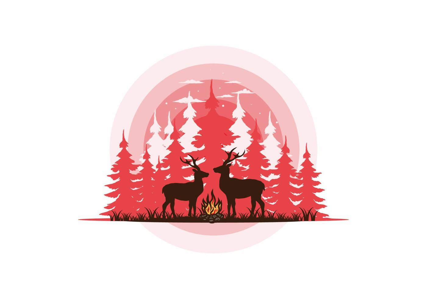 illustration de couple cerf et feu de joie vecteur