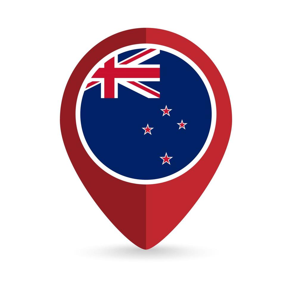 pointeur de carte avec contry nouvelle-zélande. drapeau néo-zélandais. illustration vectorielle. vecteur
